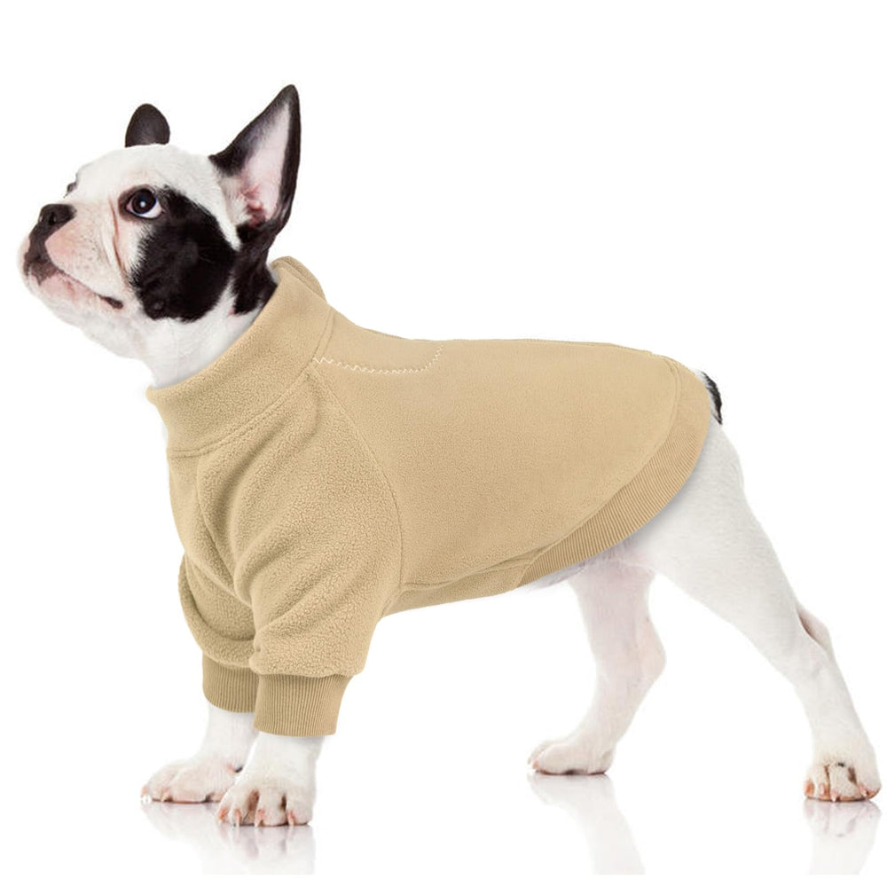 QBLEM dog hoodie front view highlights soft fleece warmth for cold walks.