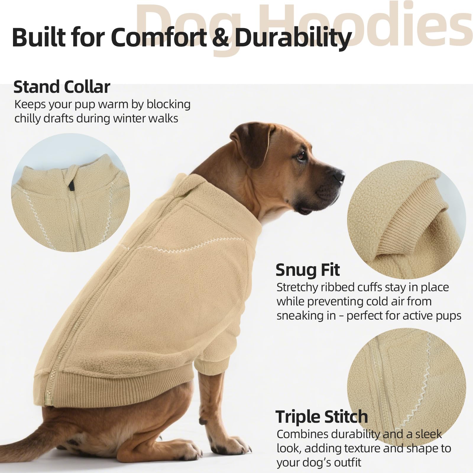 QBLEEV dog hoodie zipper closure eases on/off during quick wardrobe changes.