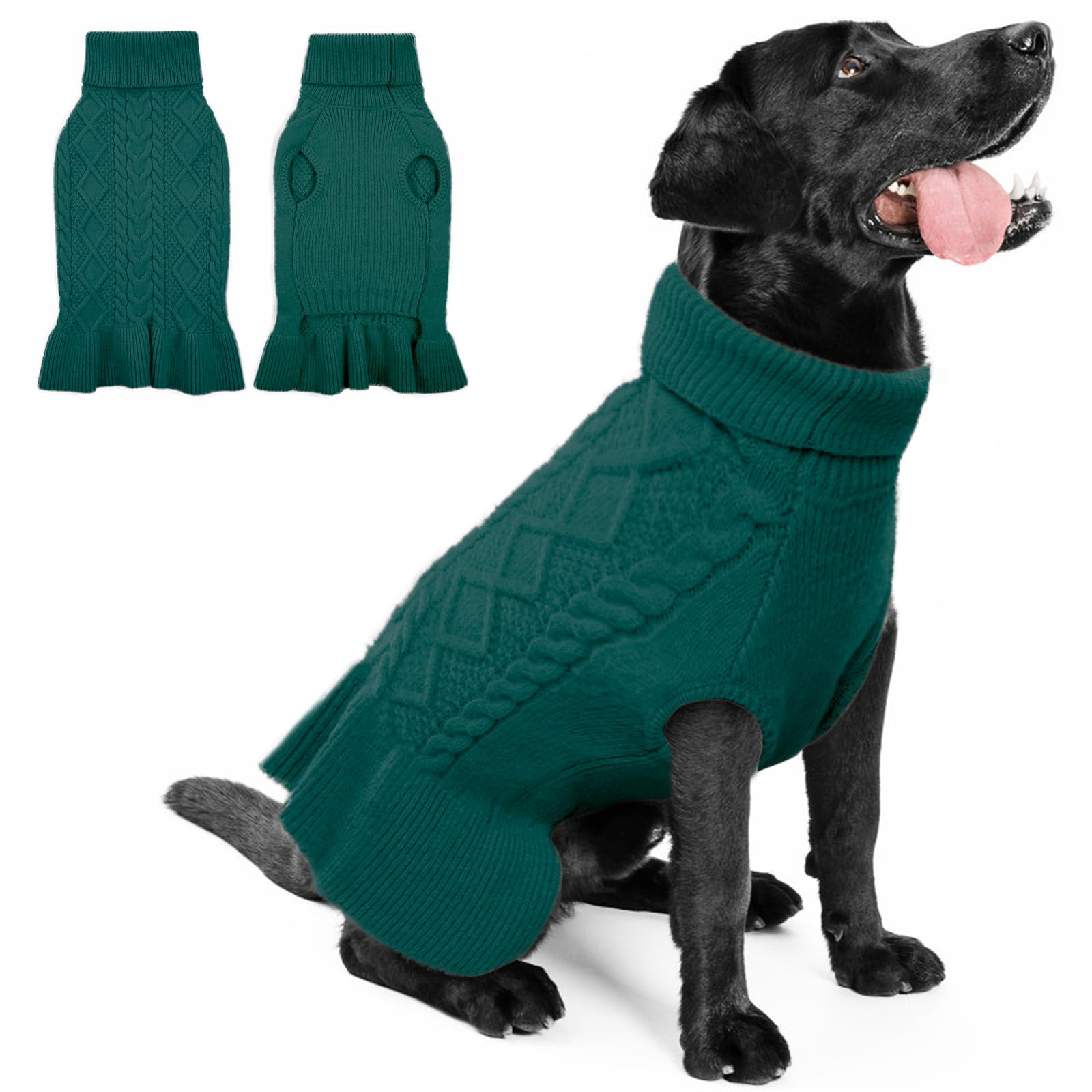 QBLEEV olive green pullover sweater on a medium dog for warm autumn comfort