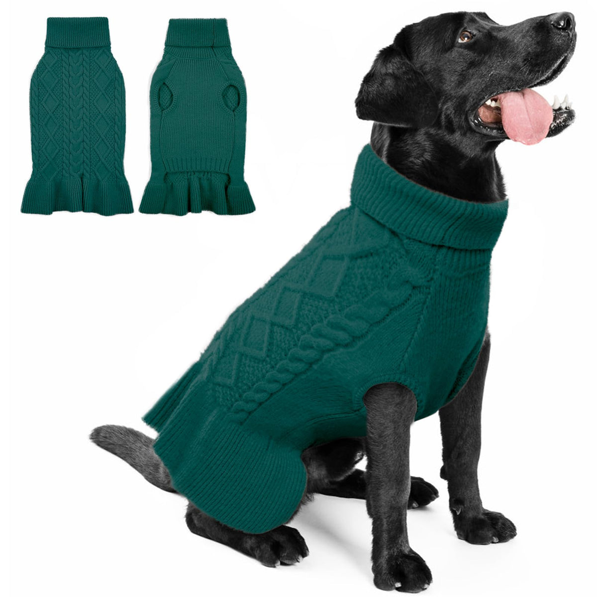 QBLEEV olive green pullover sweater on a medium dog for warm autumn comfort