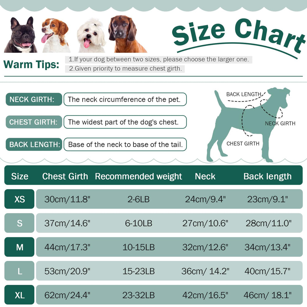 QBLEEV size chart showing XS to XL fit for small to medium breeds