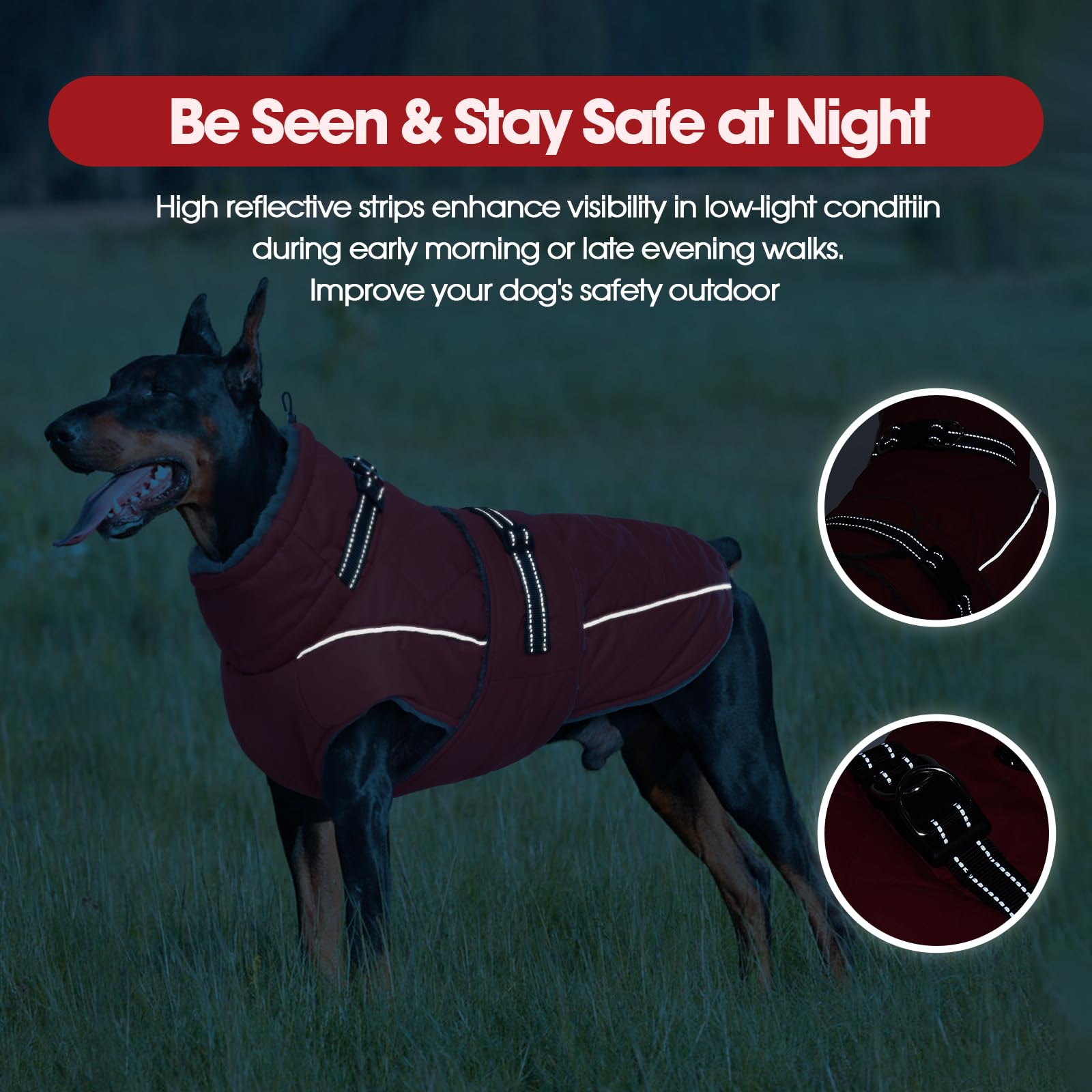 QBLEEV Warm Dog Jacket has a leash hole compatible with most harnesses