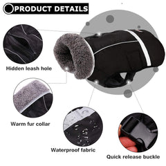QBLEEV Warm Reflective Dog Jacket back view demonstrates snug fit with weatherproof nylon.