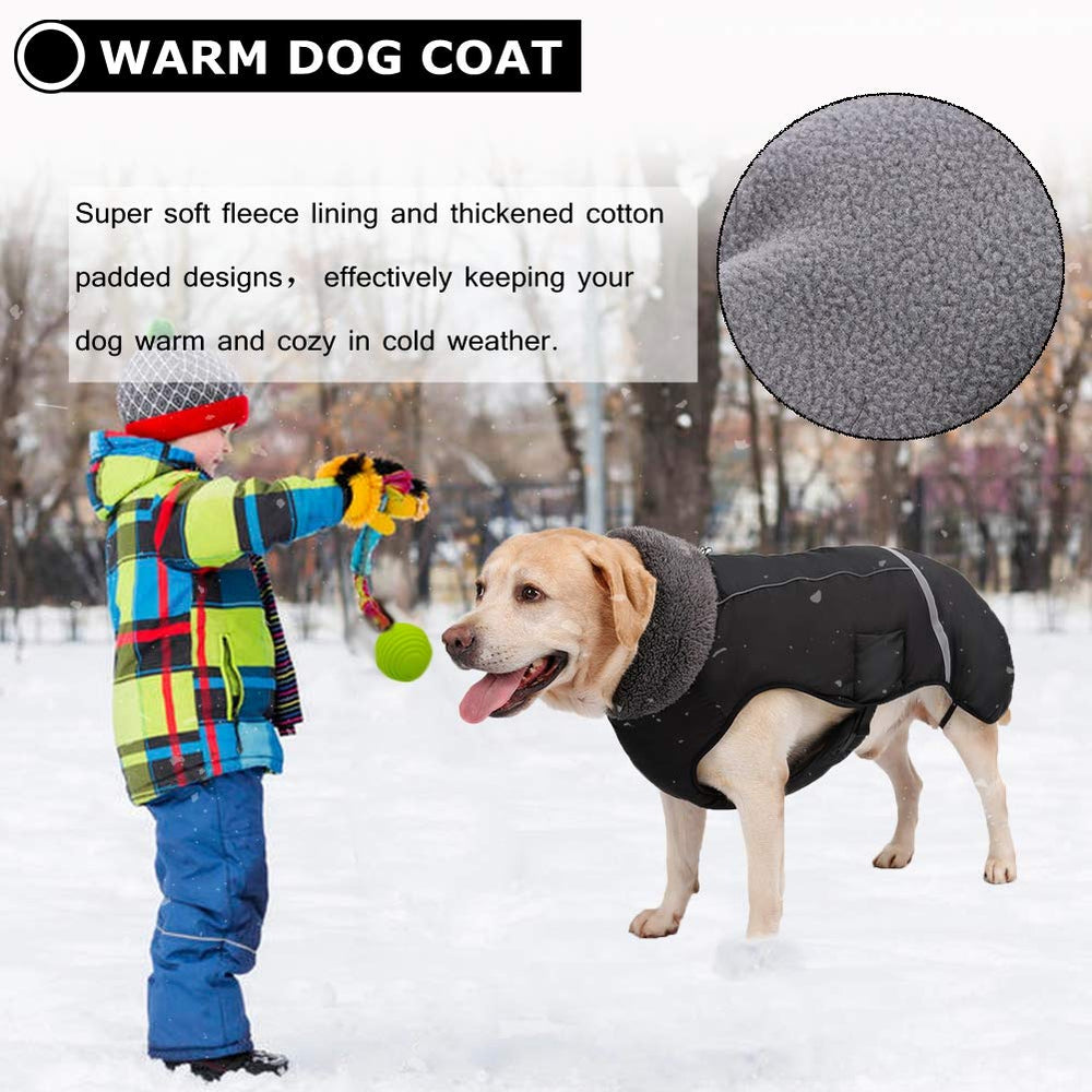 QBLEEV Warm Reflective Dog Jacket stand-up collar detail for adjustable warmth.