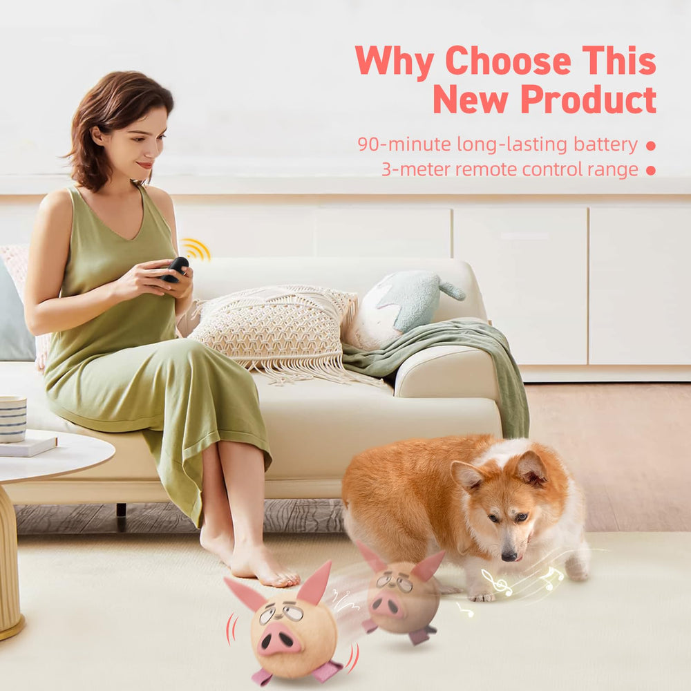 QDAN cotton-filled dog toy highlighting 90-minute battery life