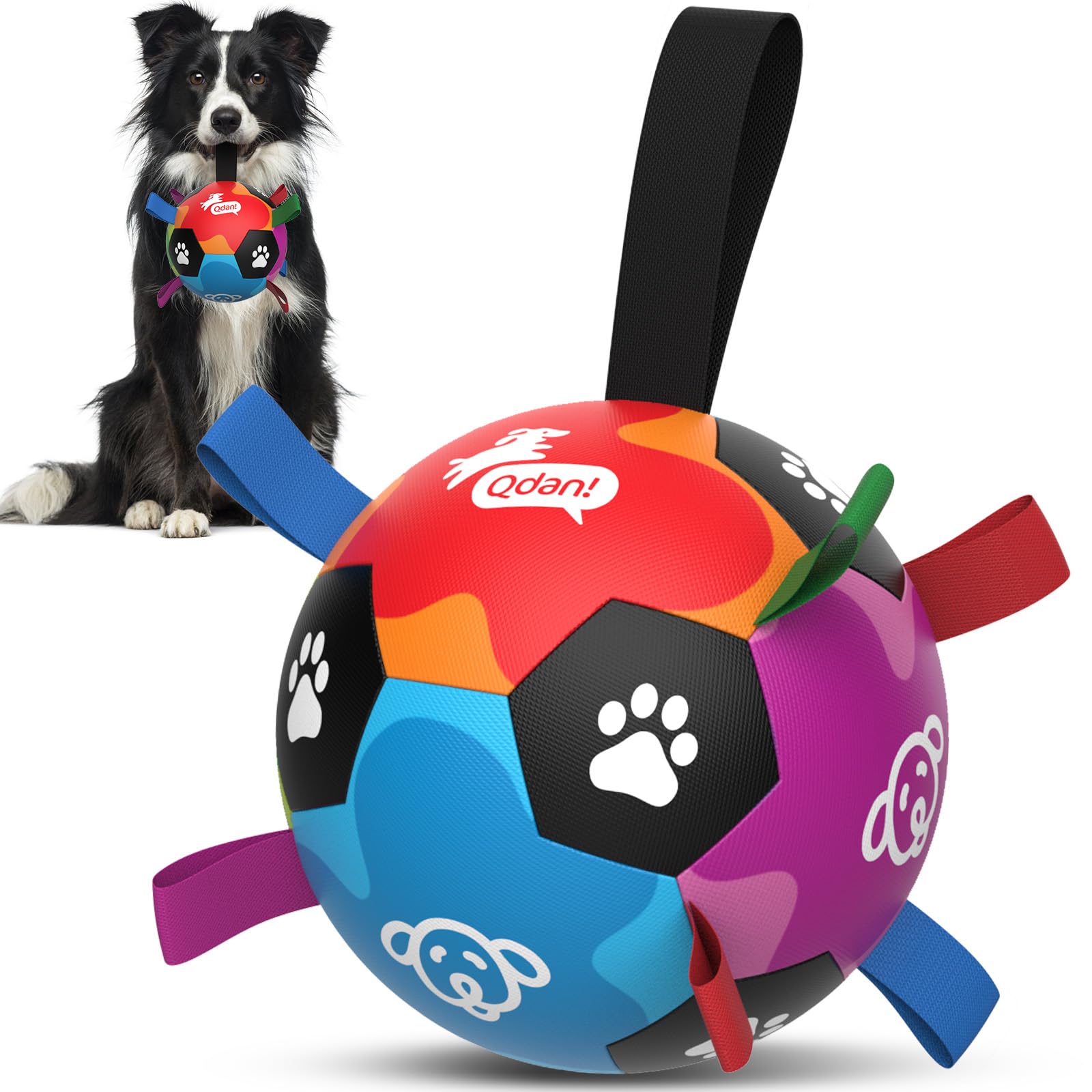 QDAN dog ball with straps and handle for easy-grip interactive play
