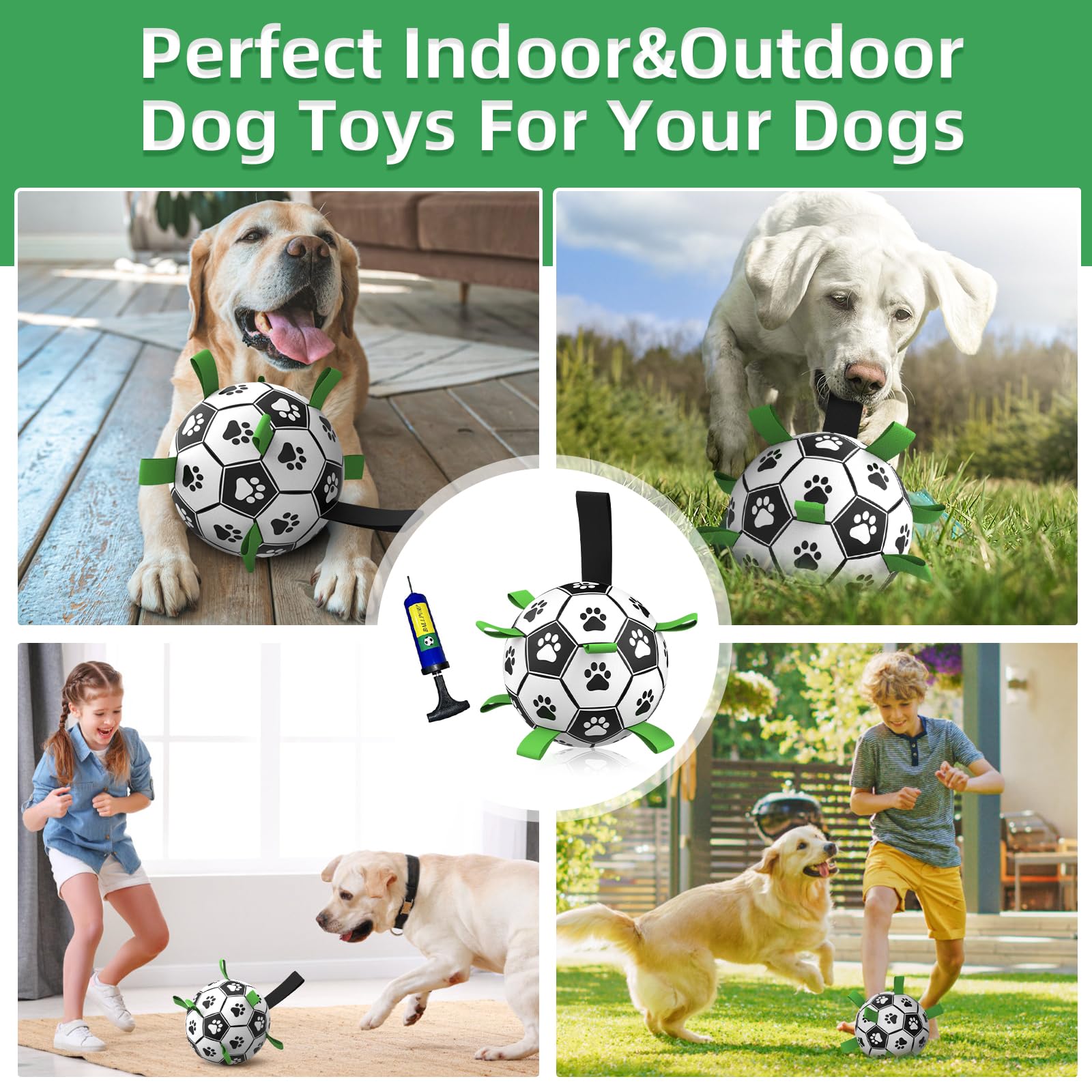 QDAN ball with grab straps supports easy pickup during outdoor play.