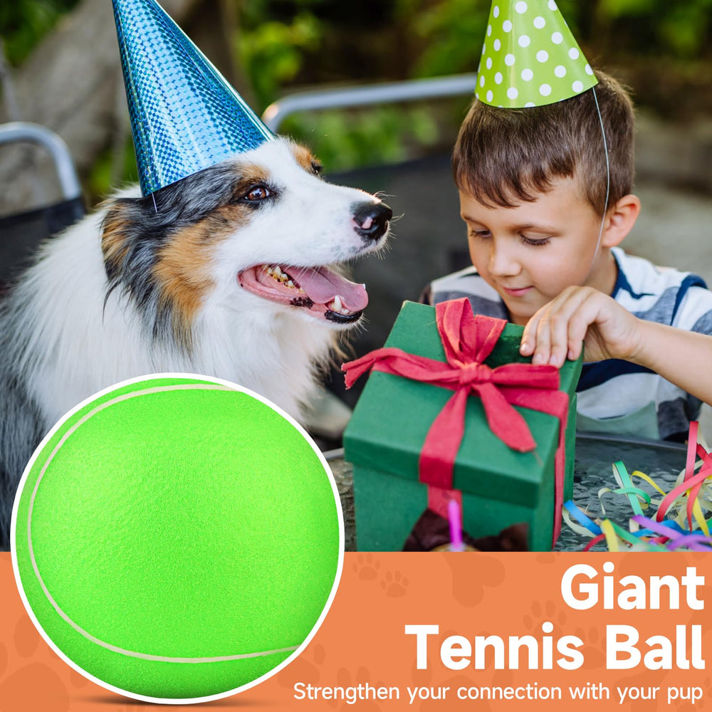 QDAN giant tennis ball for dogs features a 9-5 inch size for large breeds.