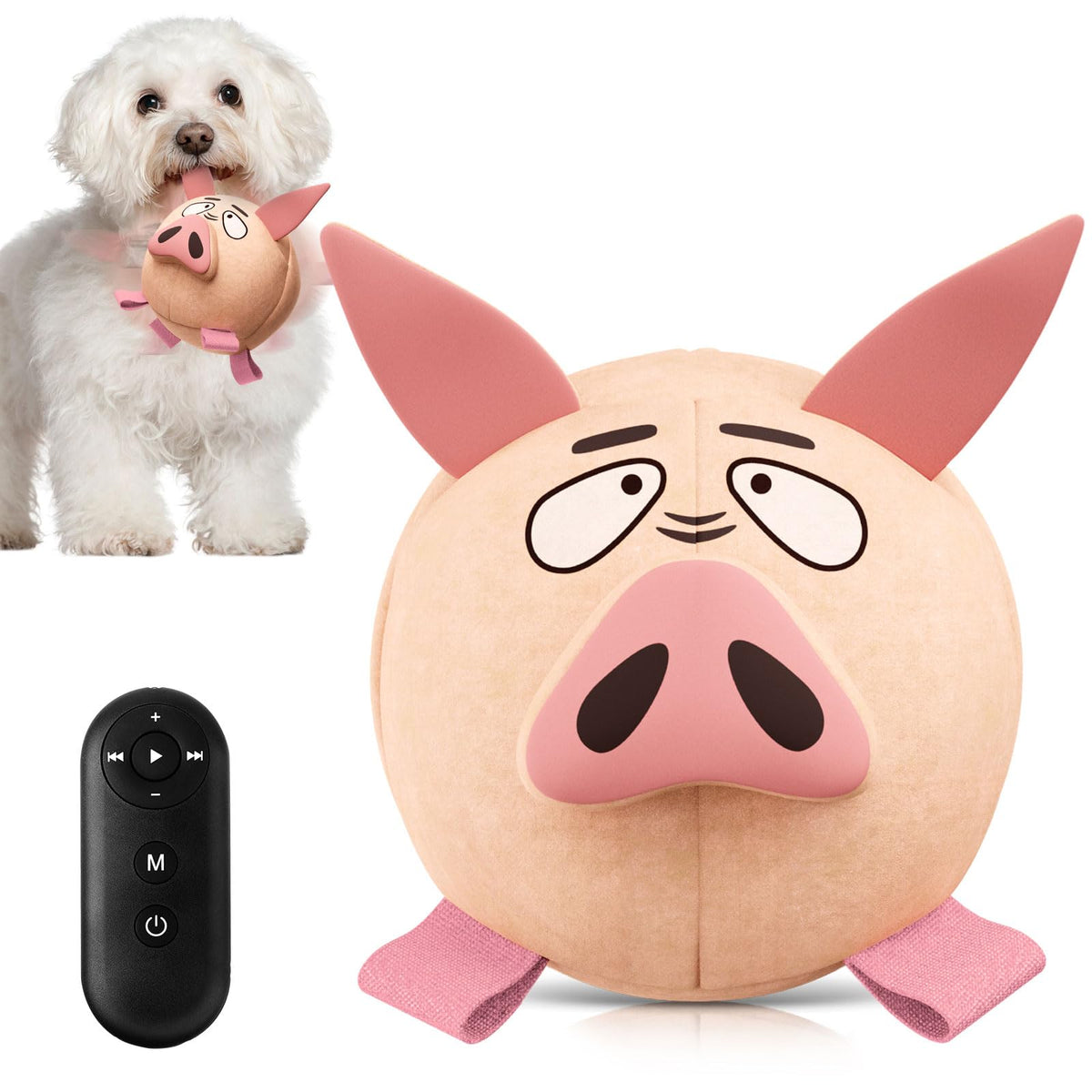 QDAN interactive dog toy pig-style ball with straps for engaging fetch and training