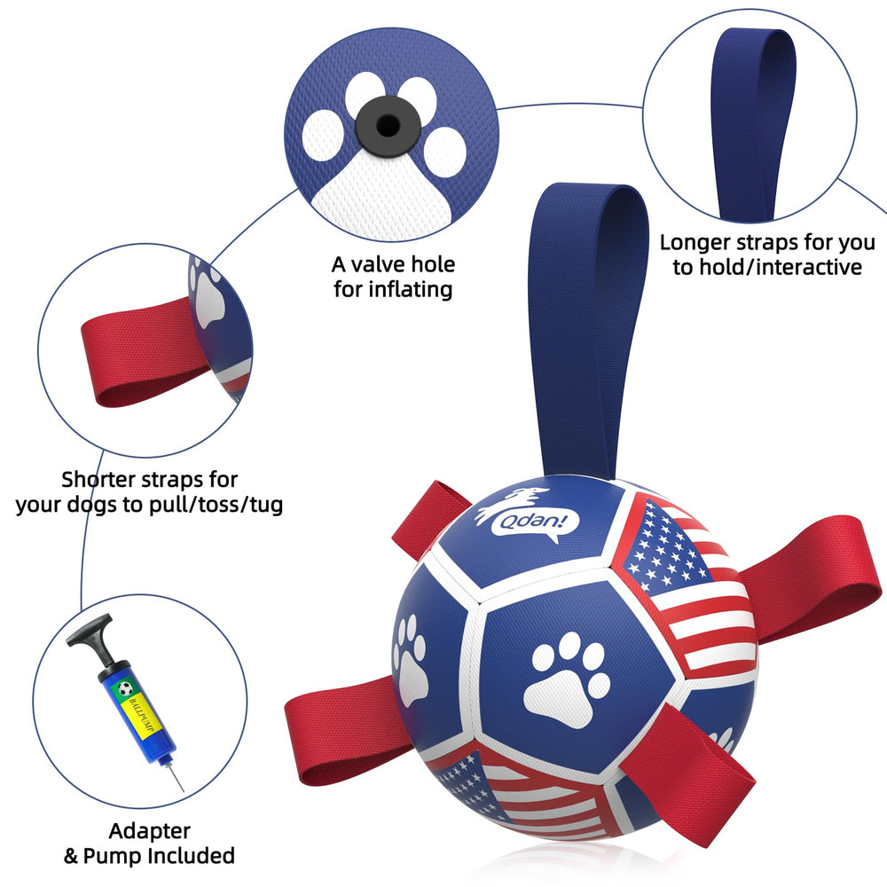 QDAN 5-inch soccer ball includes pump and needle adapter for quick setup.