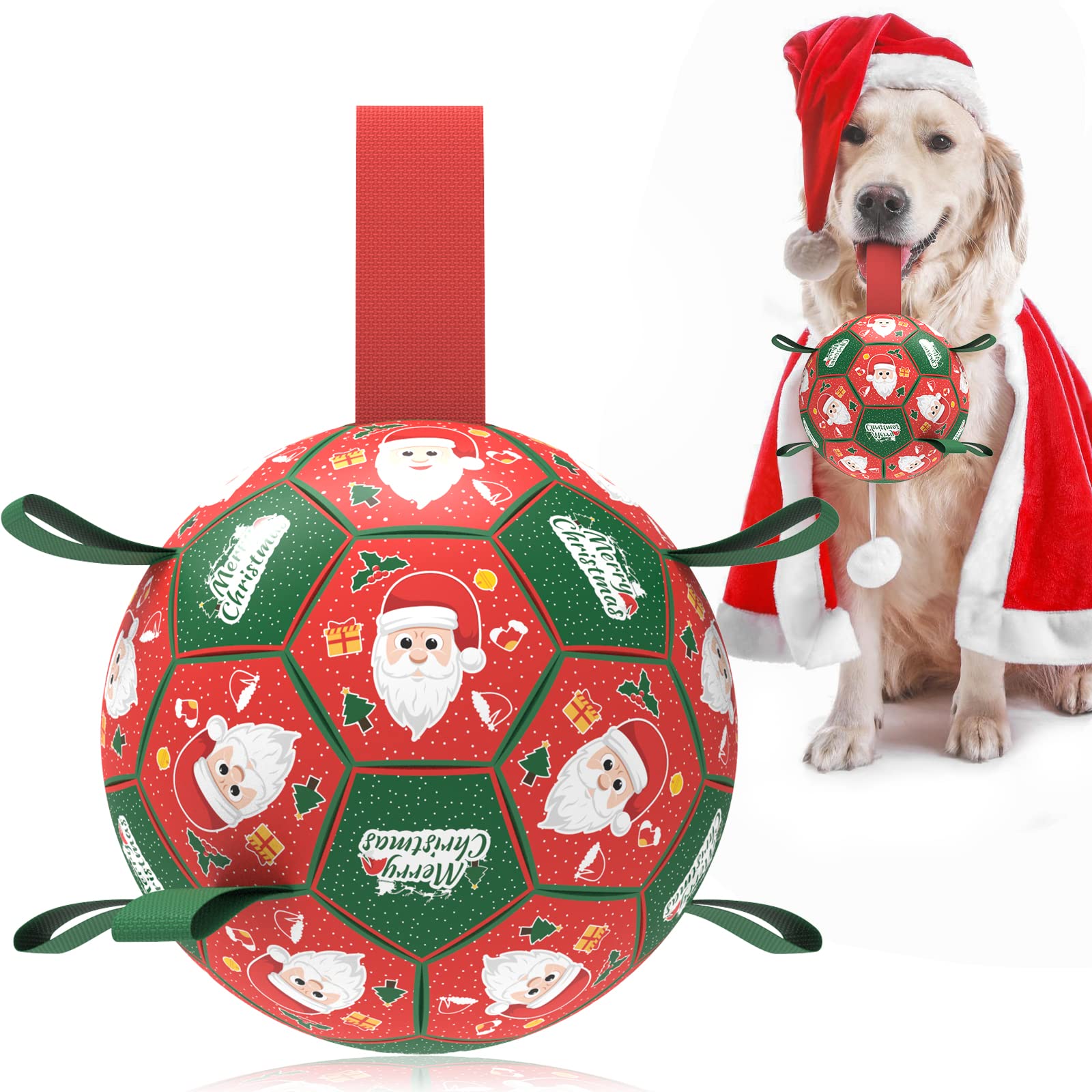 QDAN Christmas soccer ball outdoors for energetic fetch and lively play.