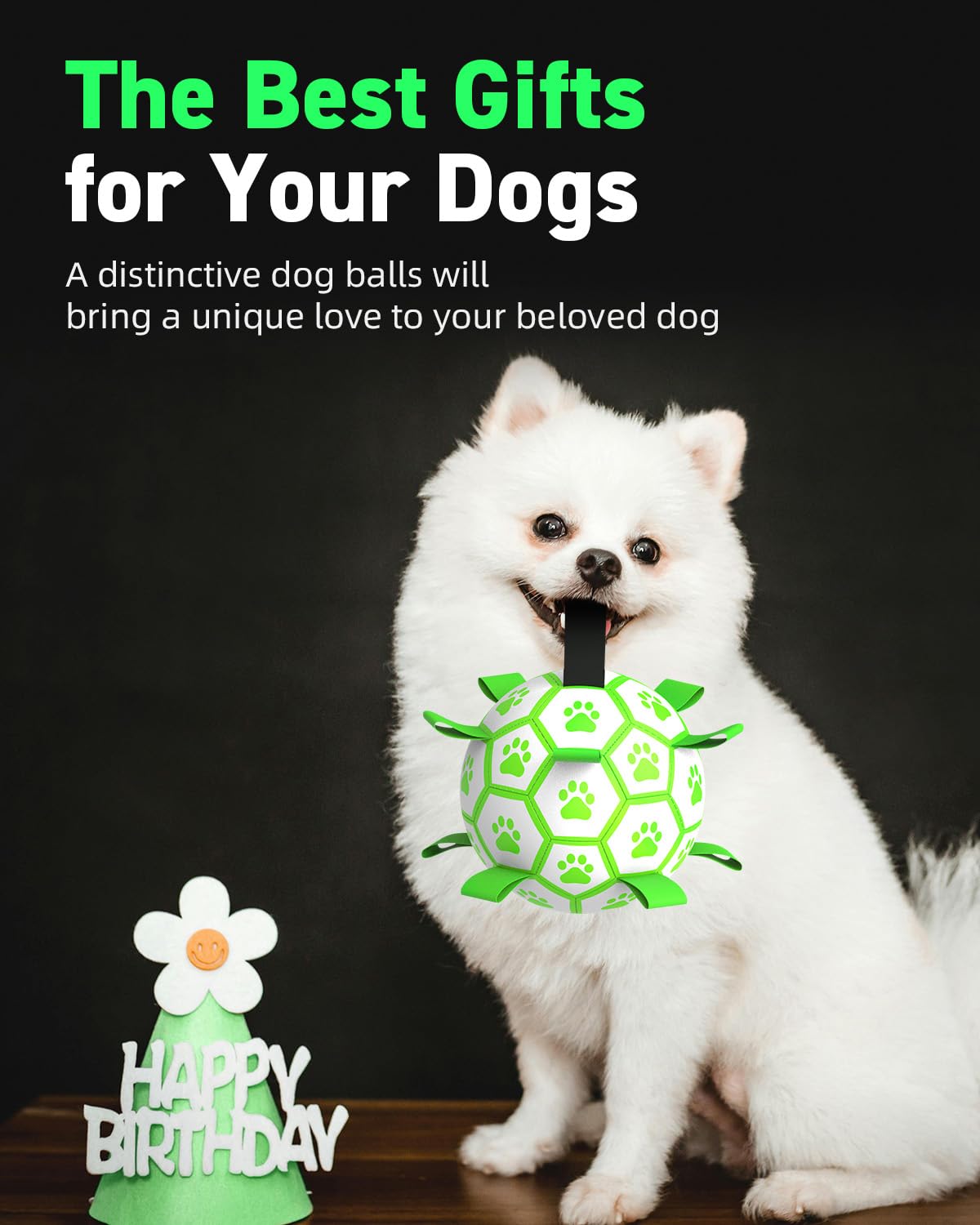 QDAN dog ball with nylon straps for easy throwing and retrieval