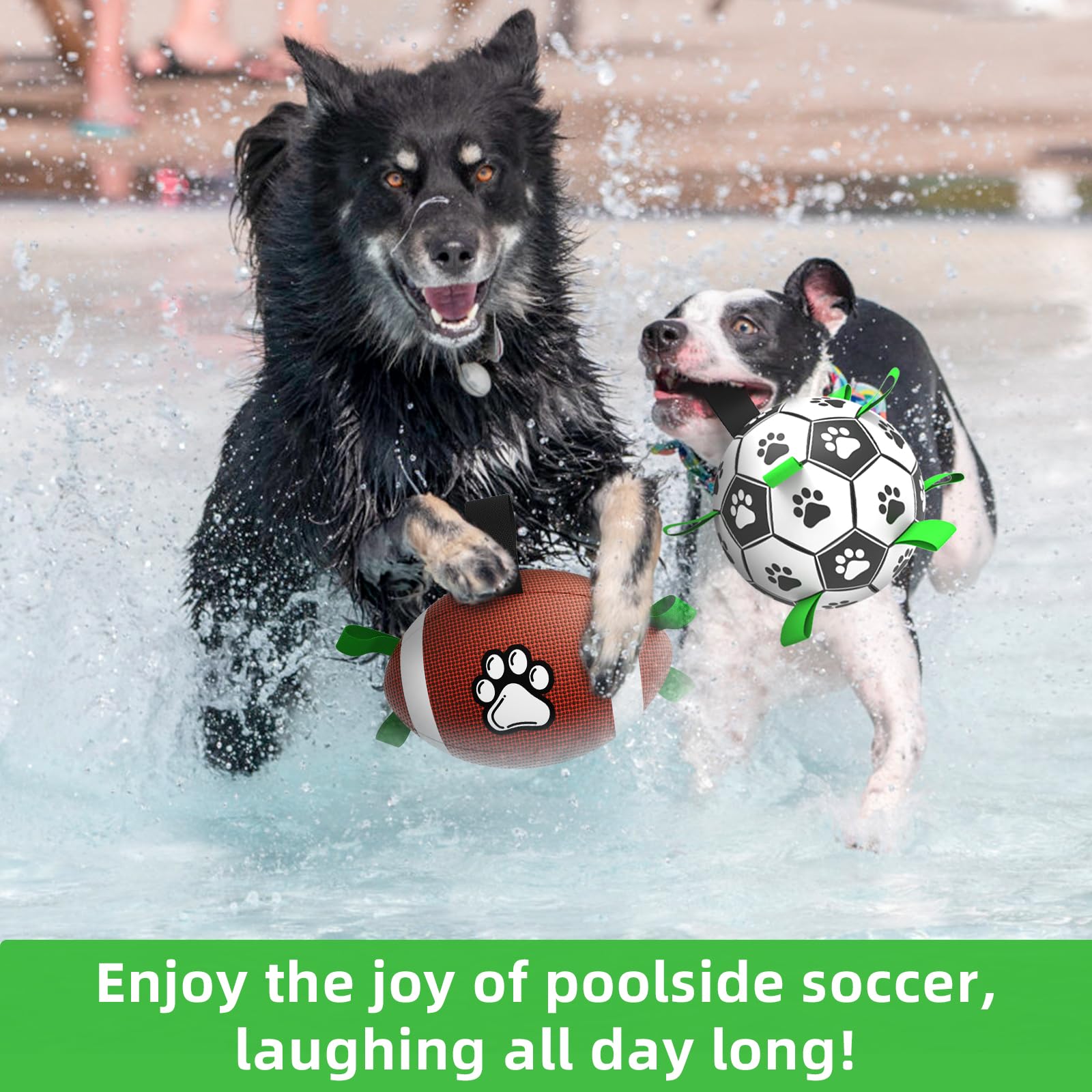 QDAN dog football toy with strap for tug-of-war play across breeds.