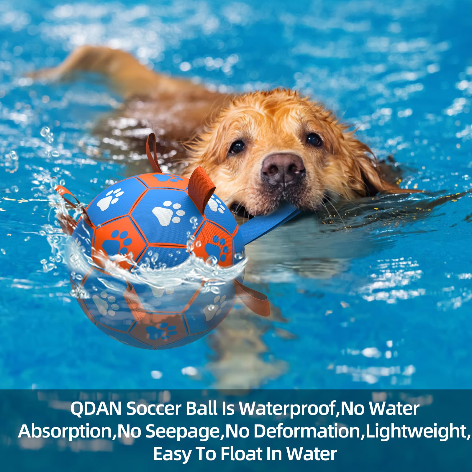 QDAN dog rope toy soccer ball blue orange 8in close-up premium PU material safe for dogs
