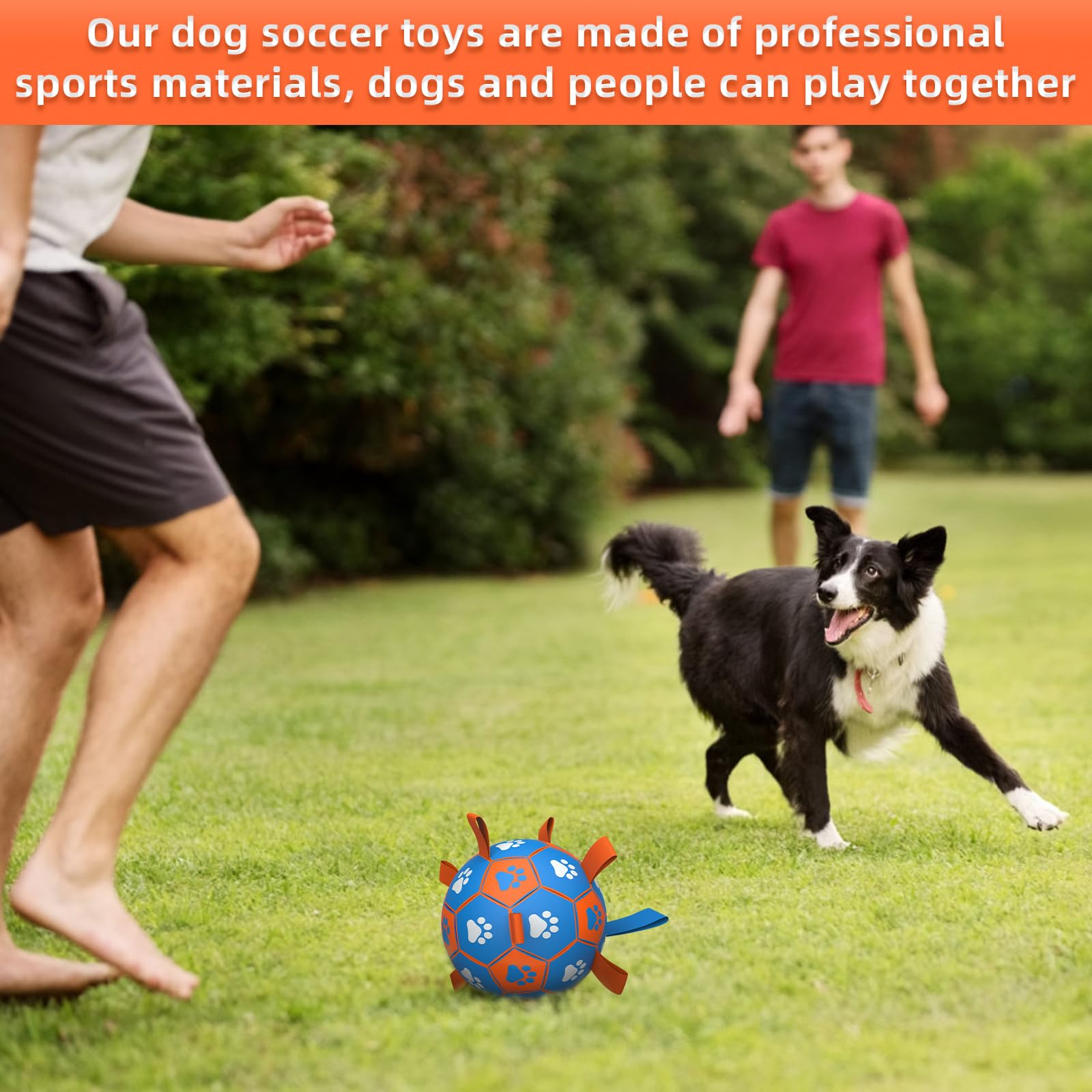 QDAN dog rope toy soccer ball blue orange 8in dog catch-action in backyard or park