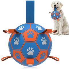 QDAN dog rope toy soccer ball blue orange 8in front view boosts energetic play and fetch fun