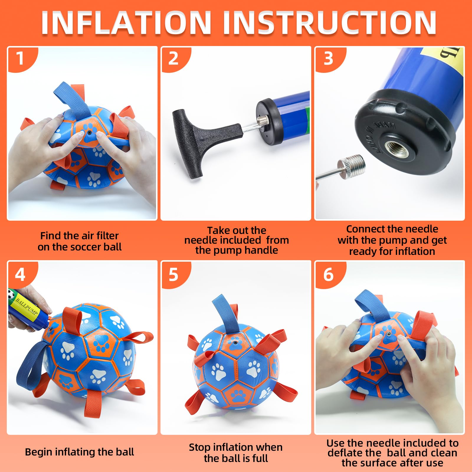 QDAN dog rope toy soccer ball blue orange 8in gift-ready option for birthdays