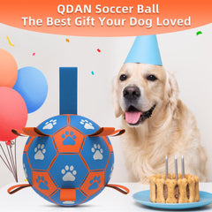QDAN dog rope toy soccer ball blue orange 8in side view supports grab-and-toss games