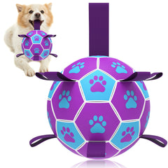QDAN dog soccer ball with straps 6in for active fetch and tug play.
