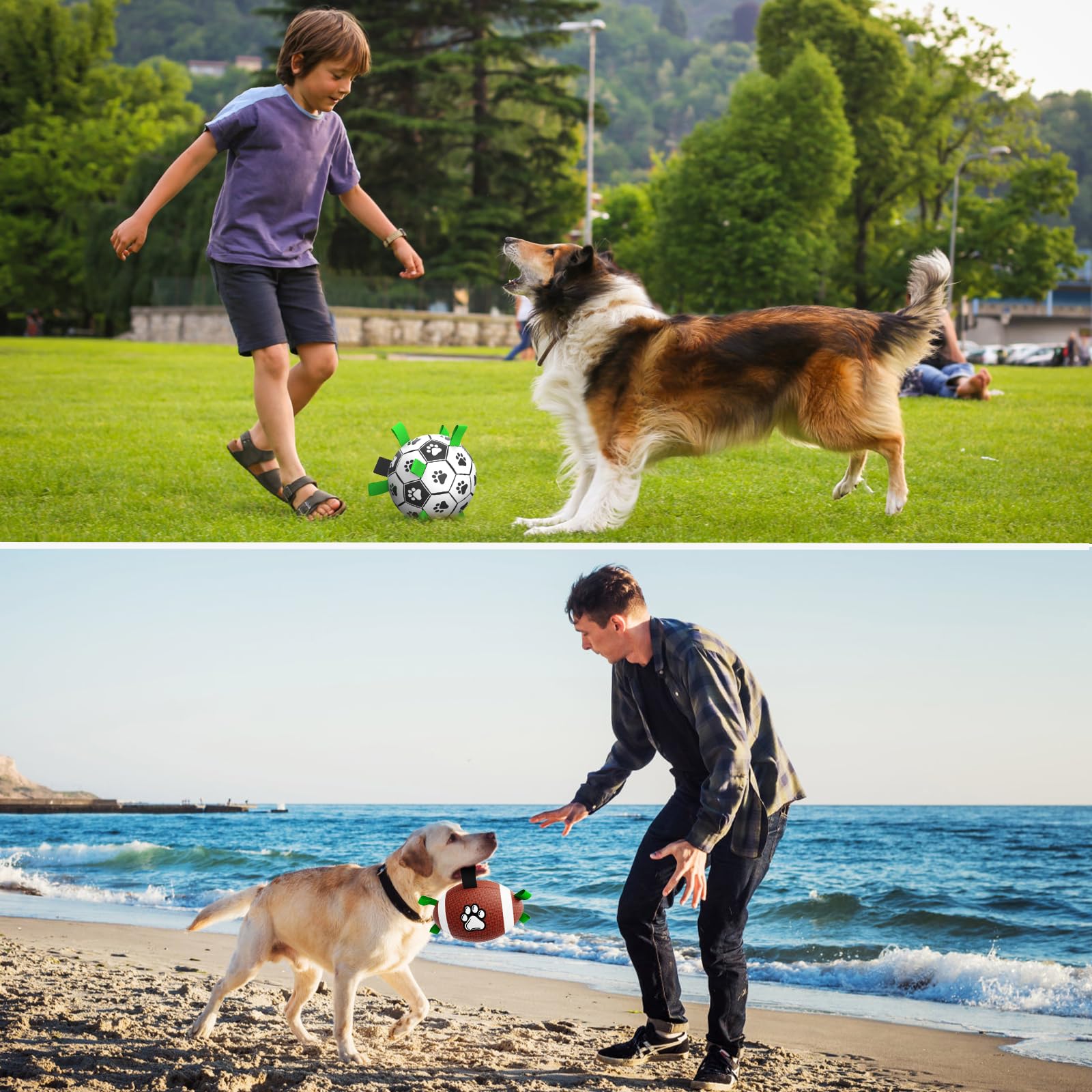 QDAN dog soccer ball with nylon tabs creates unpredictable bounce for exciting chase.