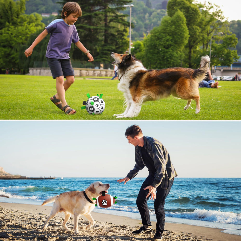 QDAN dog soccer ball with nylon tabs creates unpredictable bounce for exciting chase.