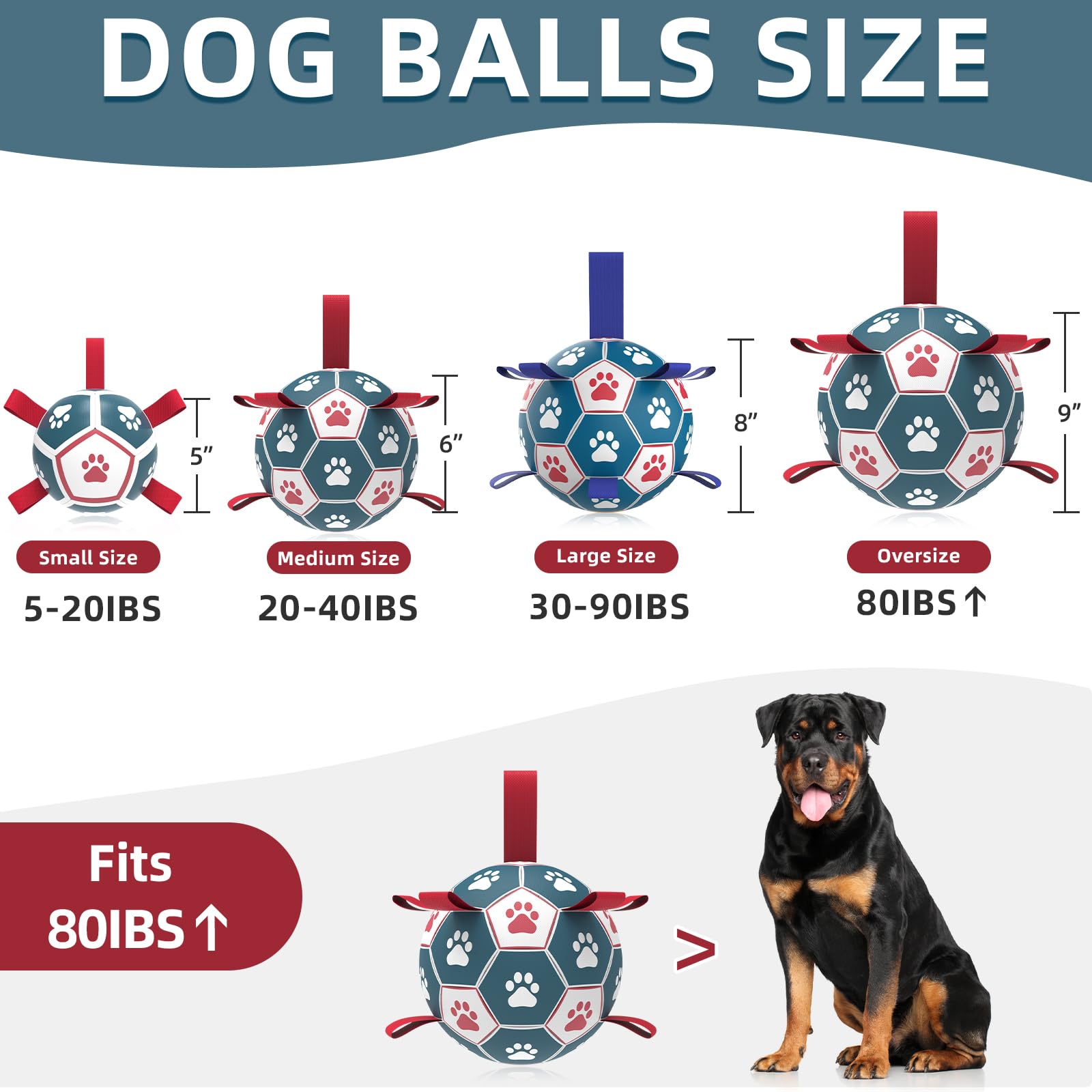 QDAN dog soccer ball with grab straps for interactive fetch play