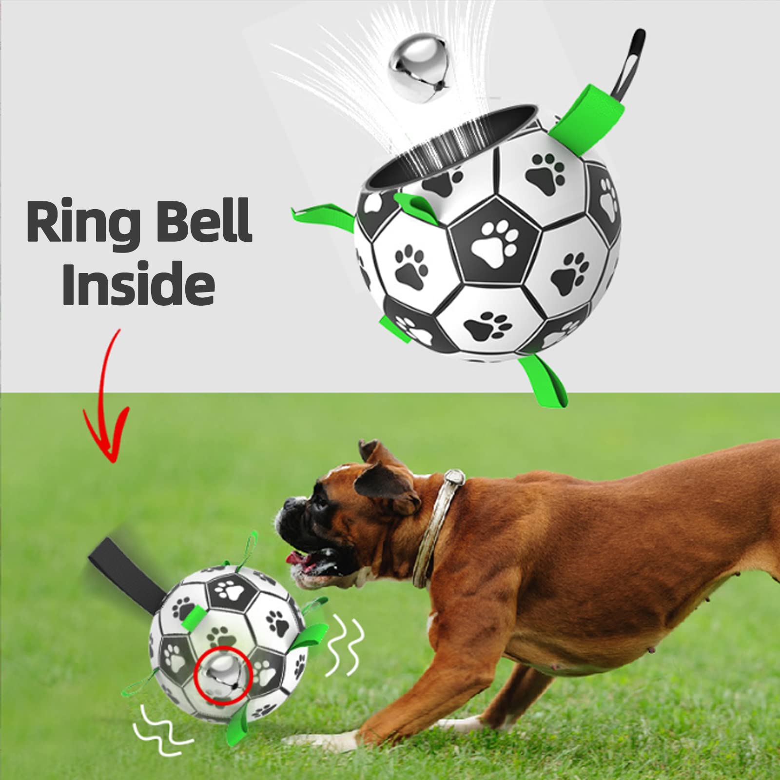 QDAN dog ball seams with nylon tabs for easy tossing and tug