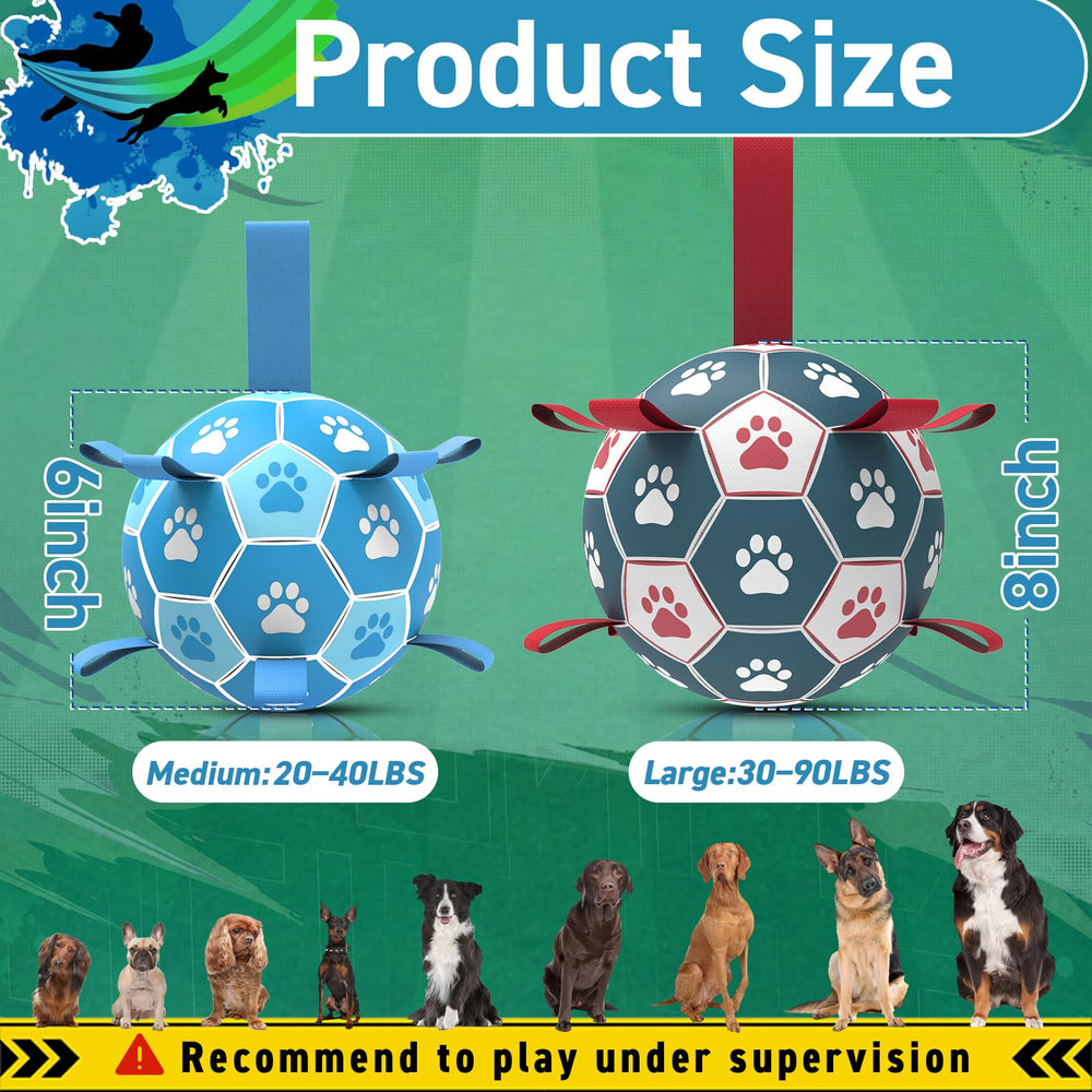 QDAN dog soccer ball outdoor play scene highlighting durable polyurethane.