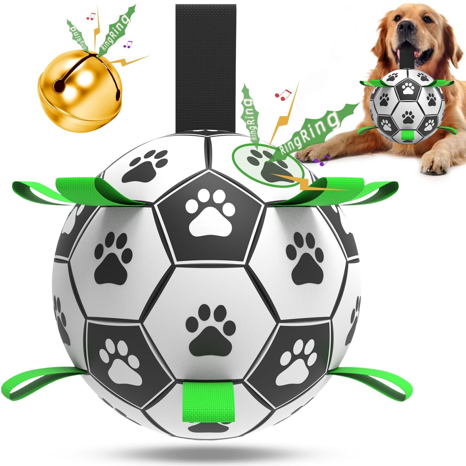 QDAN dog soccer ball with bell inside triggers curiosity during indoor fetch.