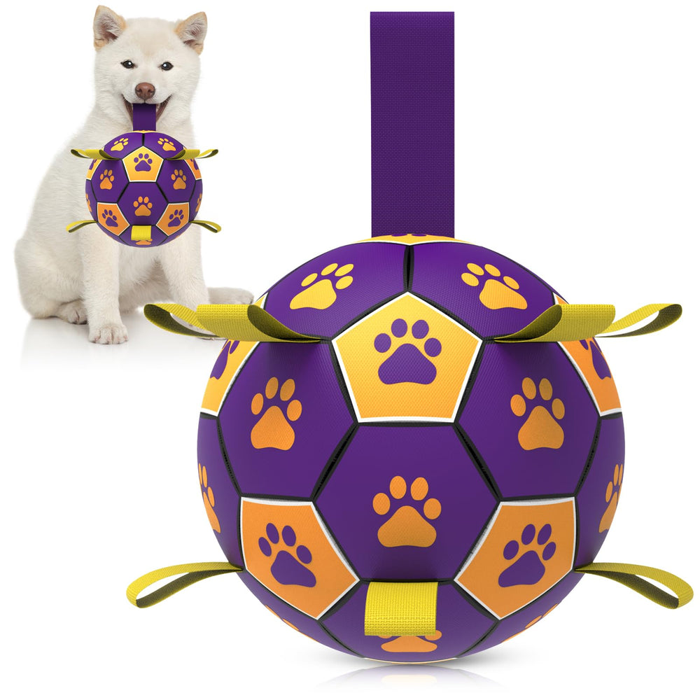 QDAN dog soccer ball with straps for fetch and water play