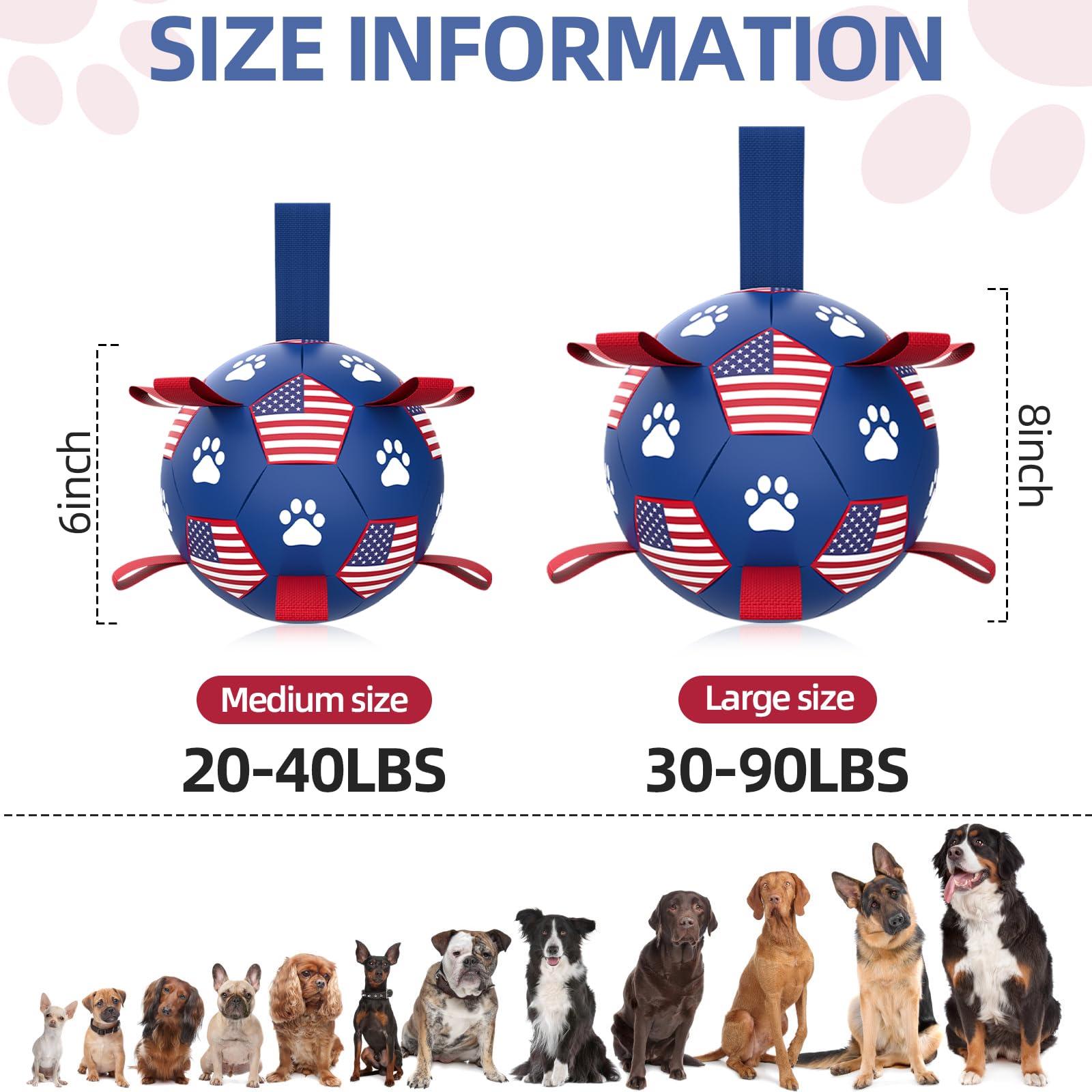 QDAN dog soccer ball with straps in pool or beach play.