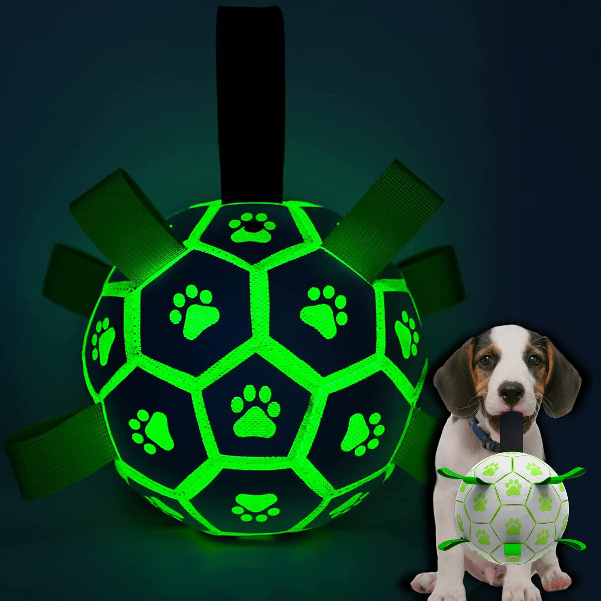 QDAN glow-in-dark dog ball 6-inch front view for night play and engagement.