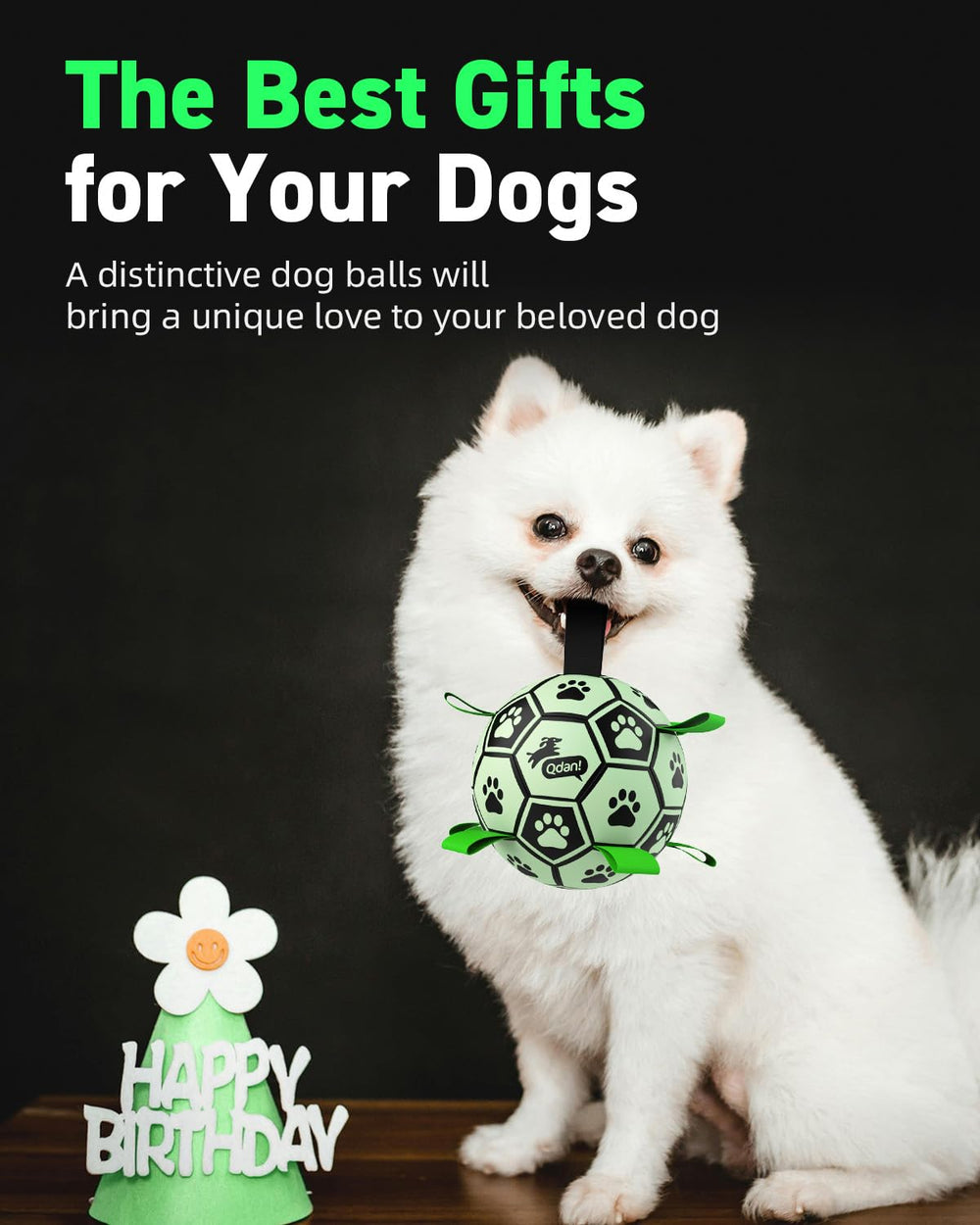 QDAN Neon strap ball with nylon seams for easy fetch and retrieval.