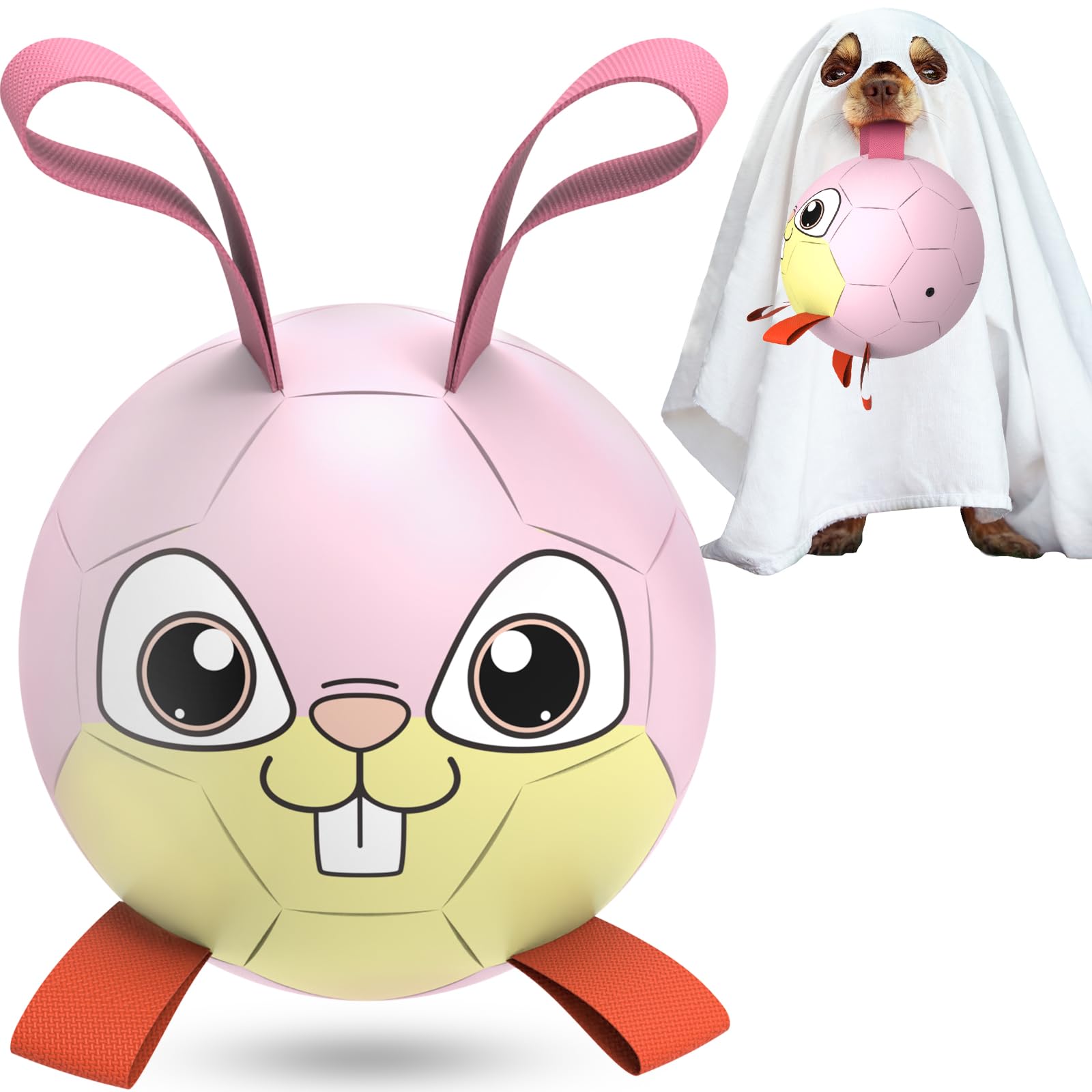 QDAN Rabbit Soccer Ball with Straps for interactive fetch play