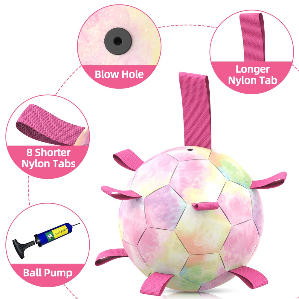QDAN Rainbow Dog Balls come with pump and needle adapter.