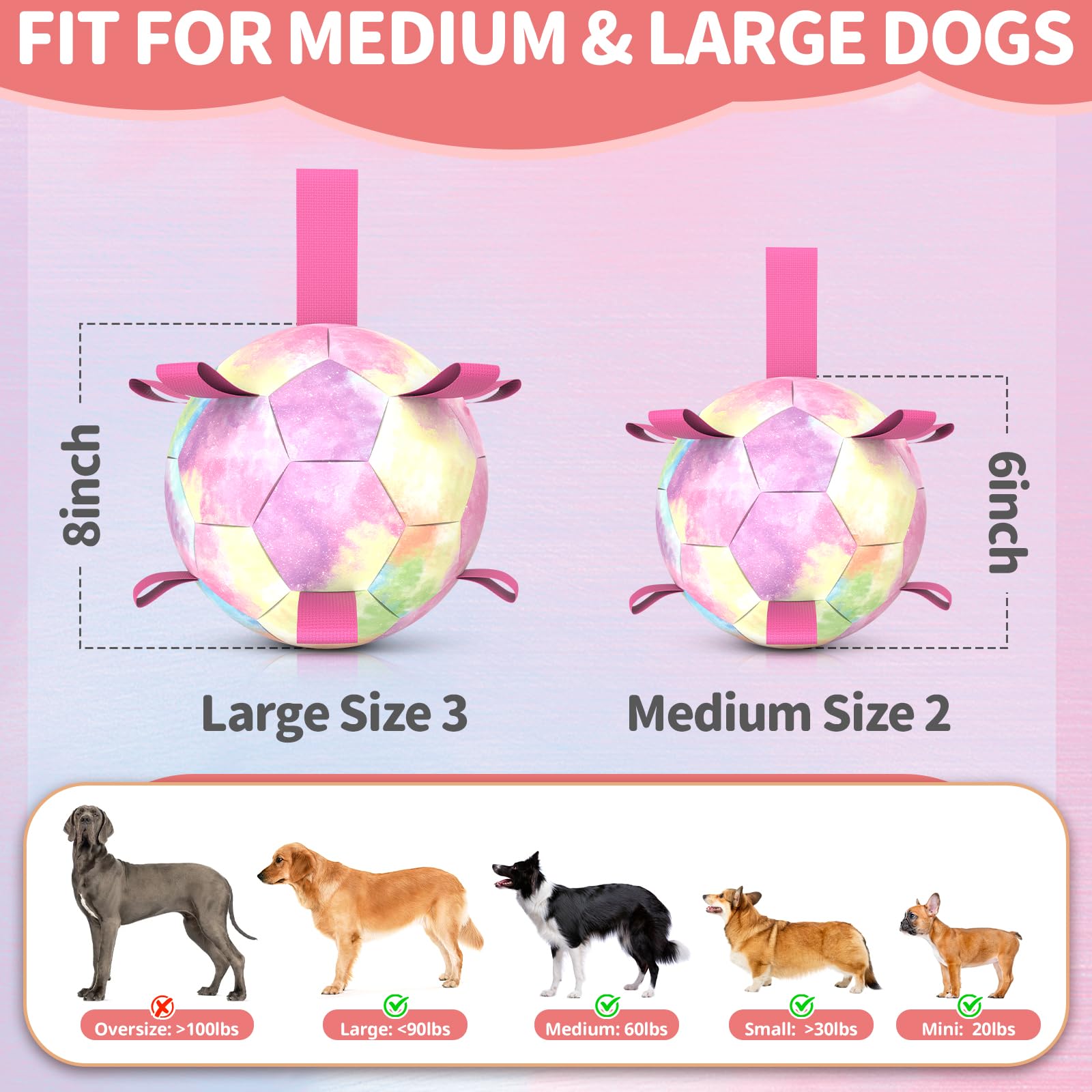 QDAN Rainbow Dog Balls close-up of durable soft PU surface.