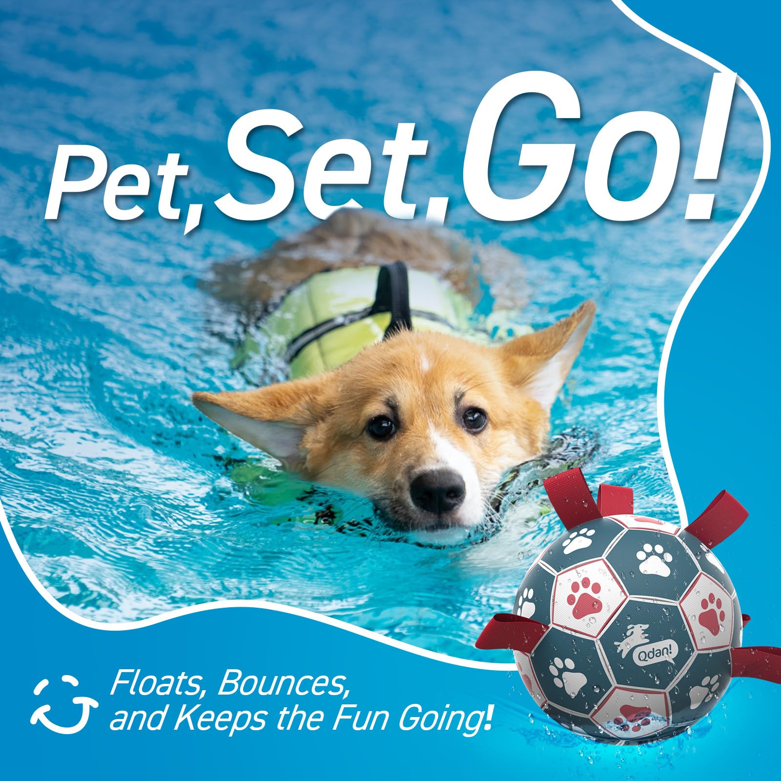 QDAN rope grip surface aids easy pickup and improves toss and catch during fetch