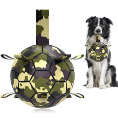 QDAN camouflage soccer ball top view shows durable toy for fetch and training