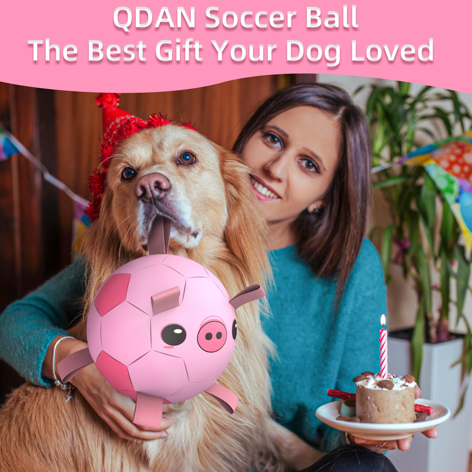 QDAN dog soccer ball nylon straps provide durable tug action for training games.
