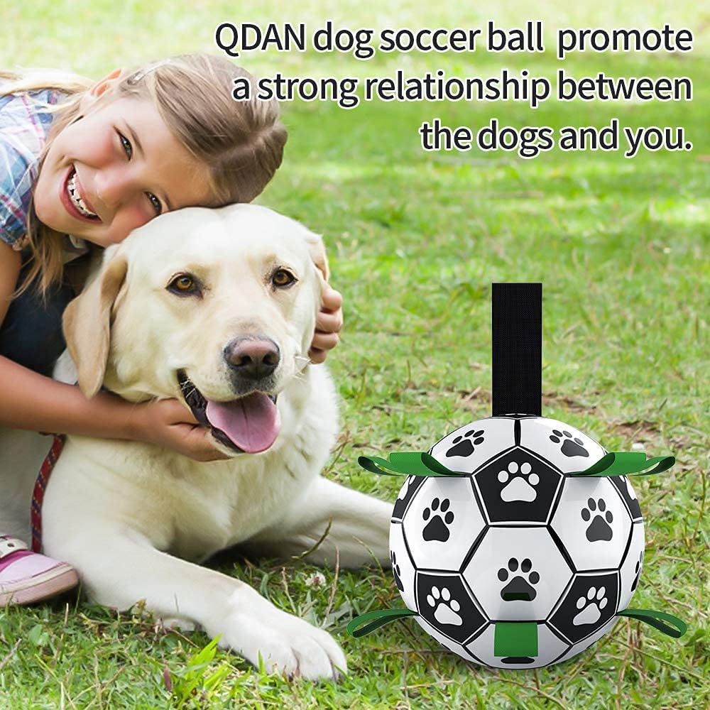 QDAN dog toy soccer ball nylon-tabs bounce enhances chasing fun