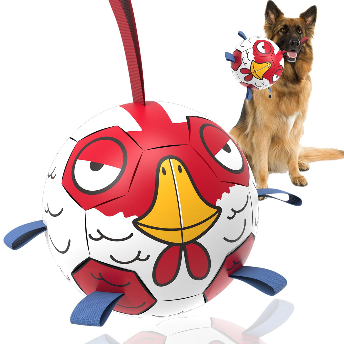 QDAN Chicken Dog Ball Toy front view with bright colors for engaging fetch.