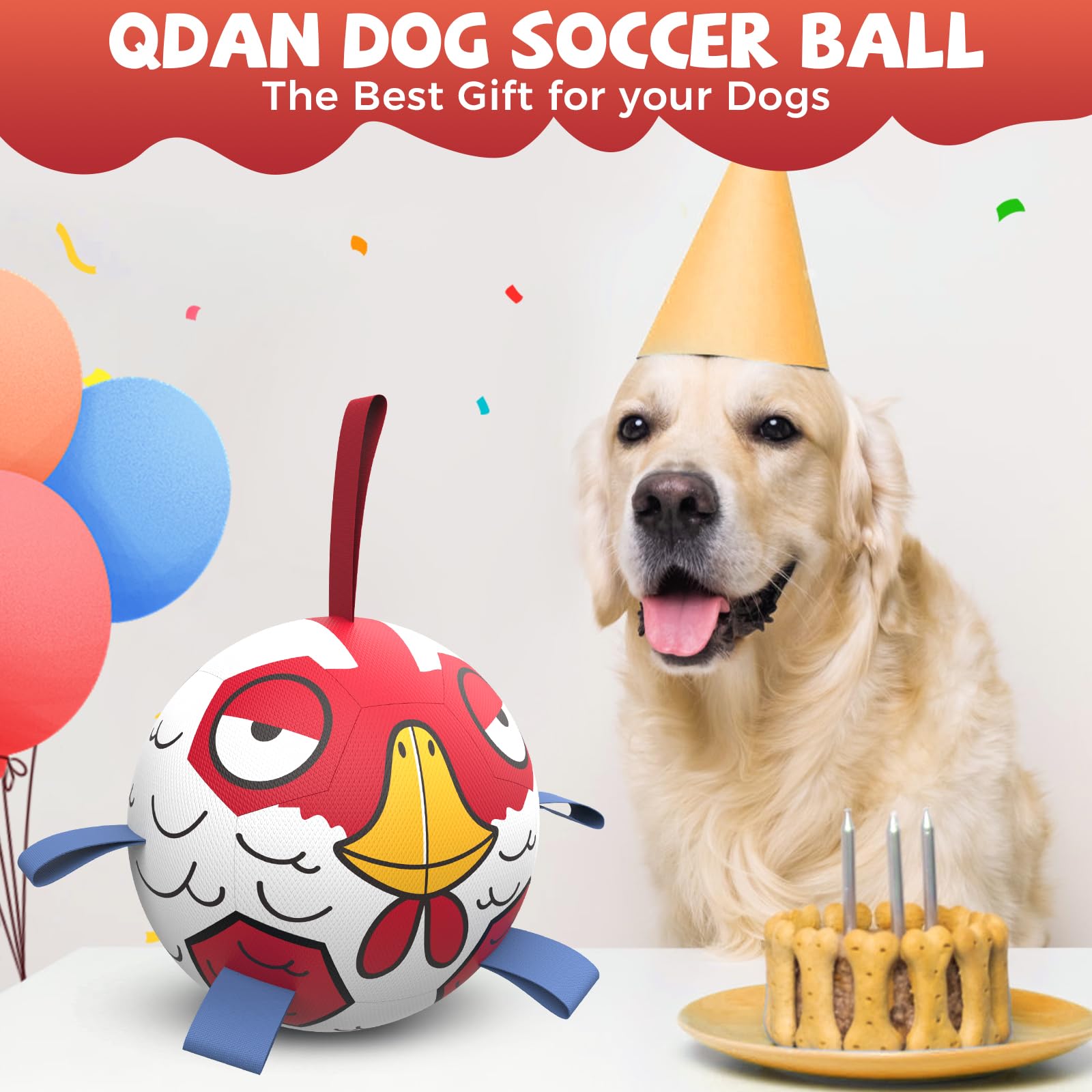 QDAN Chicken Dog Ball Toy side grab handle for easy retrieval during play.