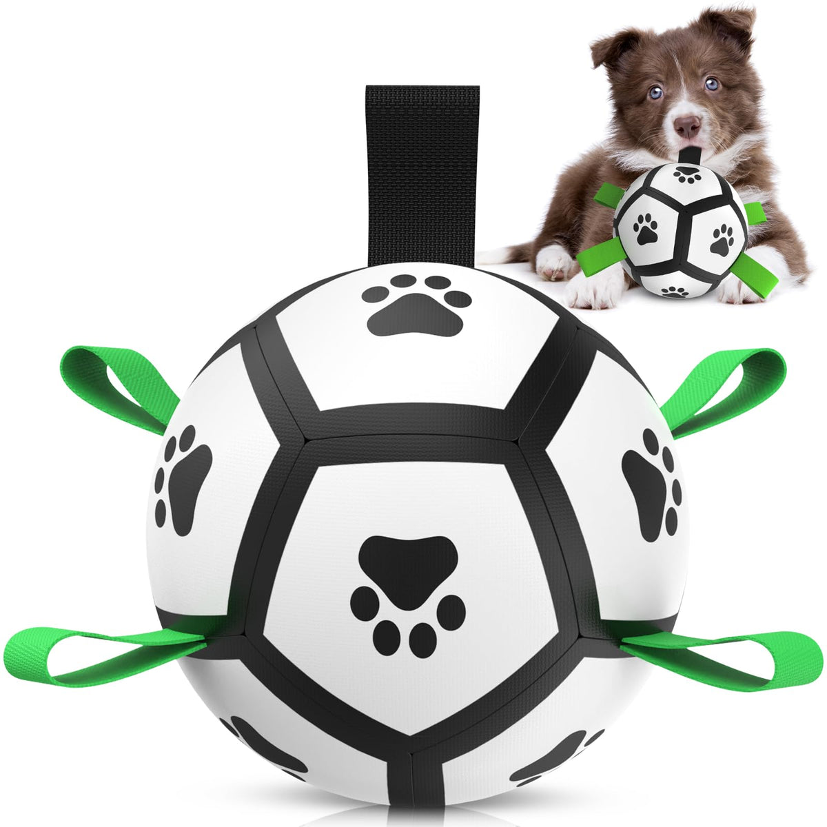 QDAN dog soccer ball with straps promotes engaging fetch and tug-of-war sessions.