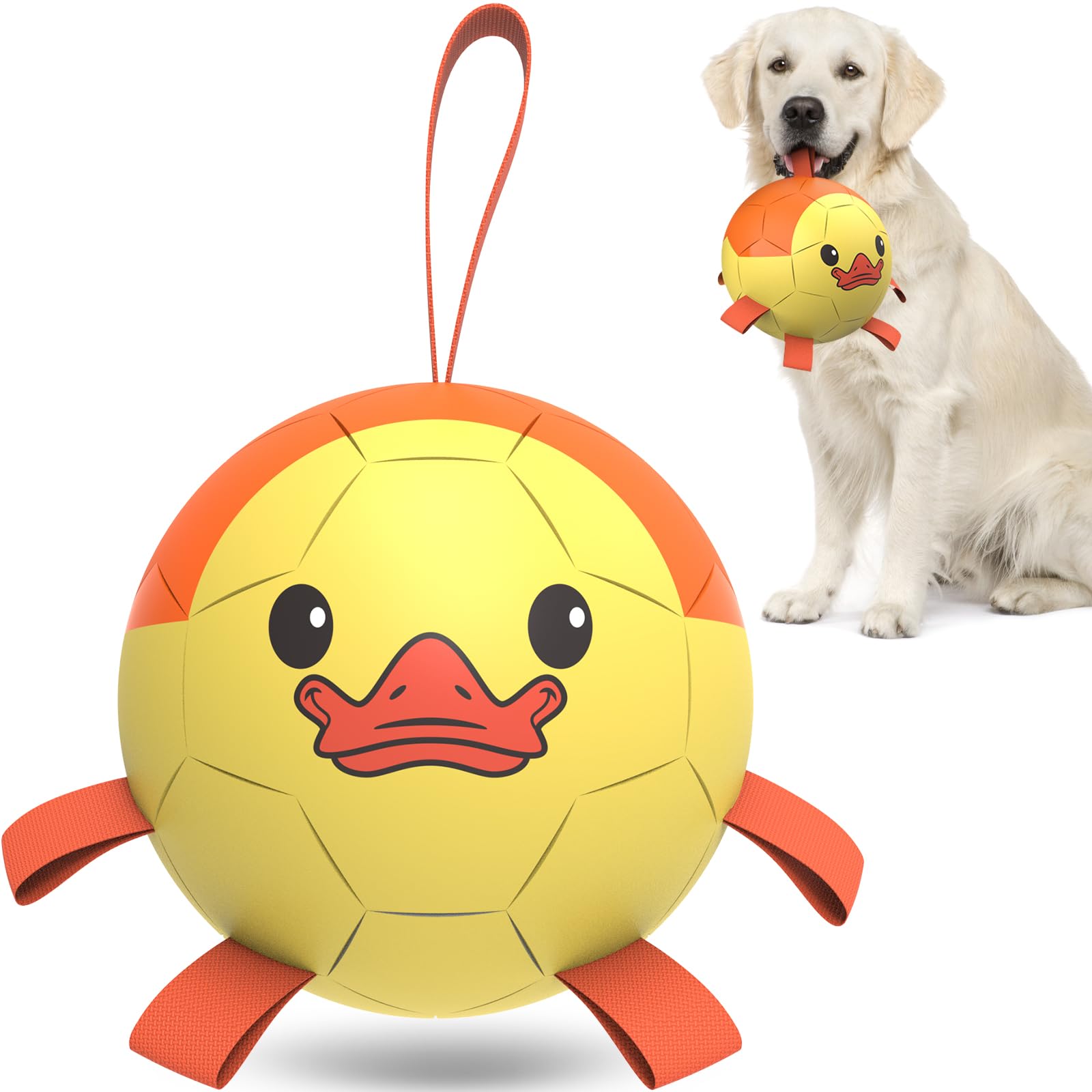 QDAN dog soccer ball with straps 8 inch for interactive tug-and-fetch play