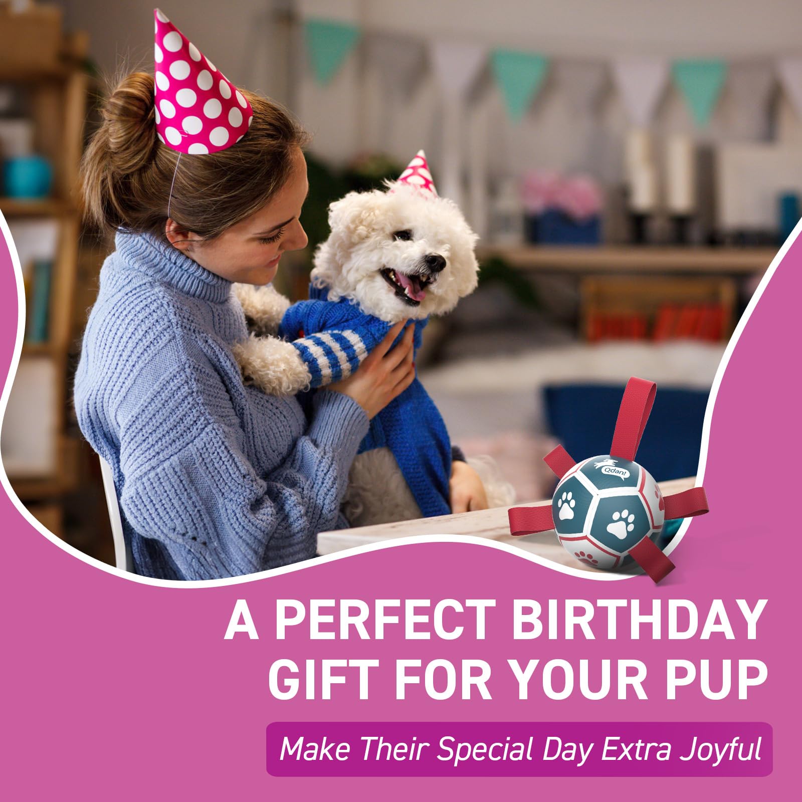 QDAN dog soccer ball floats for outdoor fetch and water play.