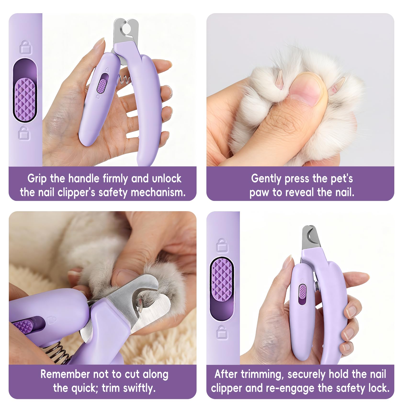 QDCYP purple mini clipper in use enables quick grooming with minimal stress