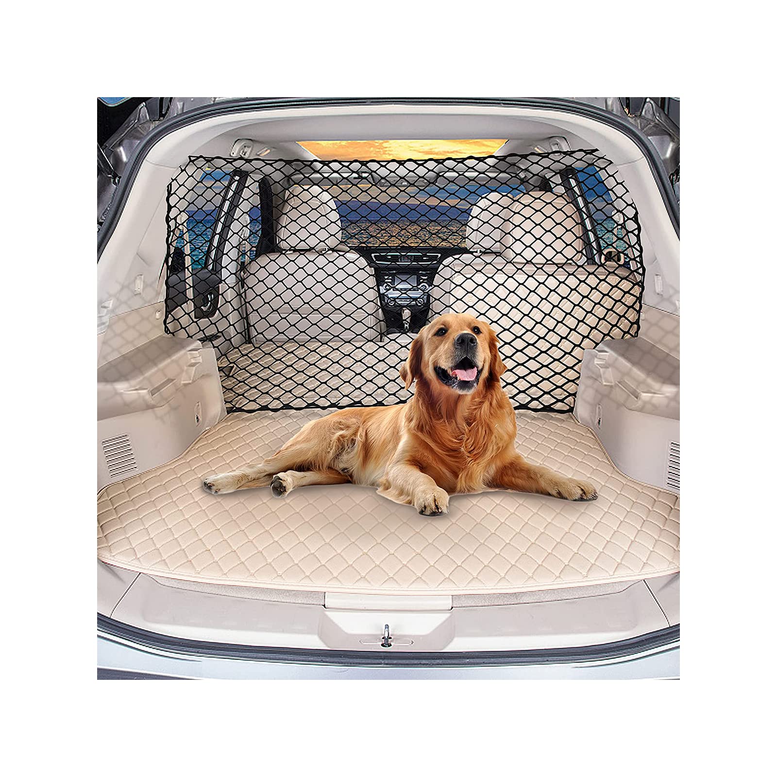 Q-DDOIT car dog net barrier 47inch universal fit keeps pets secure while driving.