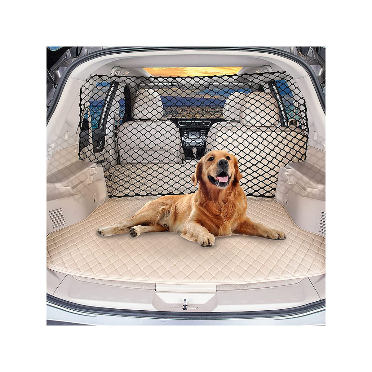 Q-DDOIT car dog net barrier 47inch universal fit keeps pets secure while driving.
