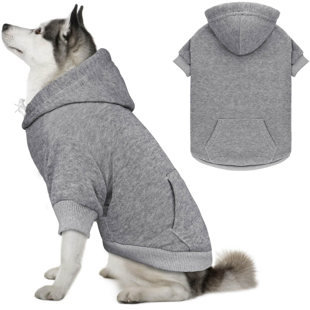 QDYU dog hoodie grey XXL front view highlights cozy brushed fleece warmth