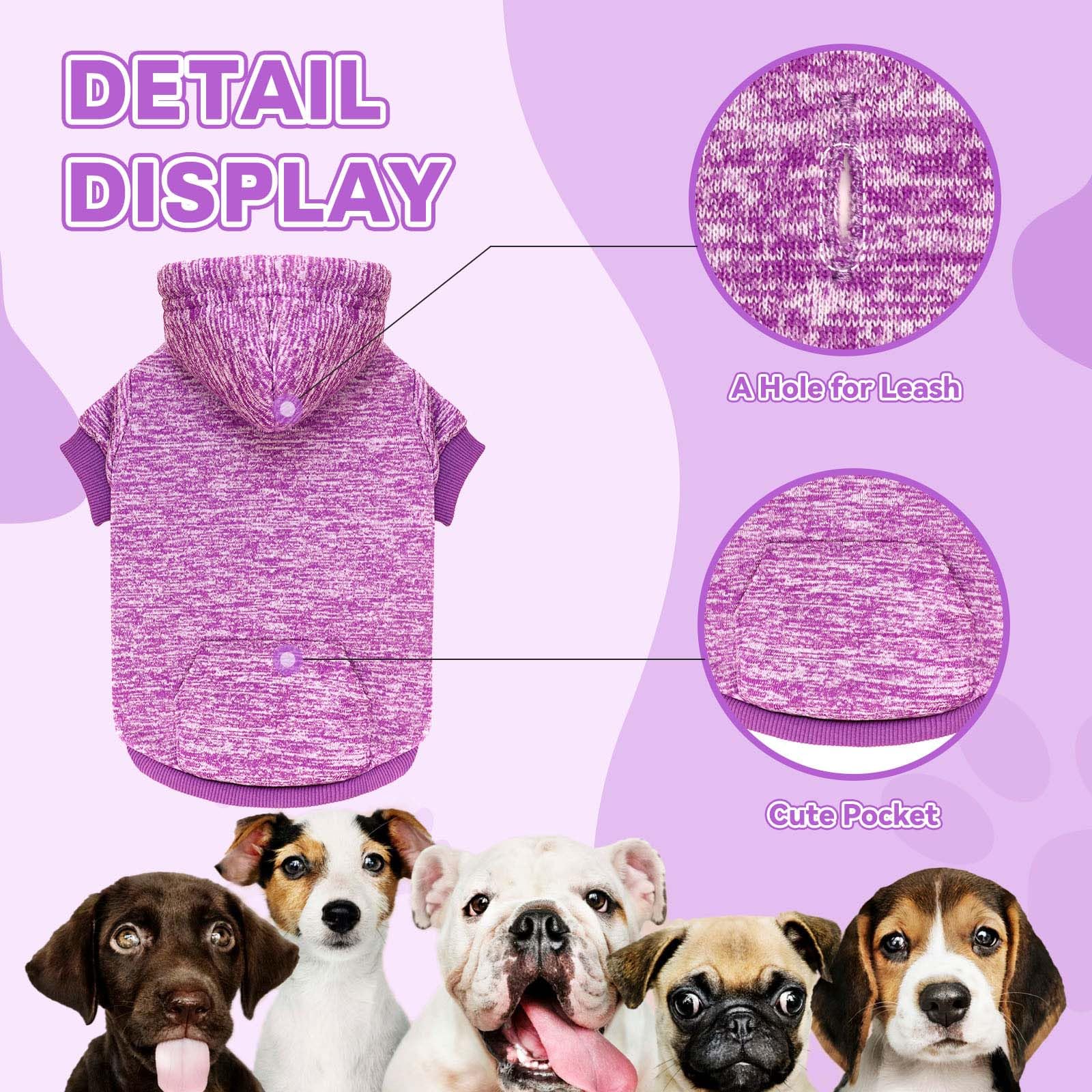 QDYU dog hoodie purple XXL fabric closeup shows soft fleece texture for cozy warmth.